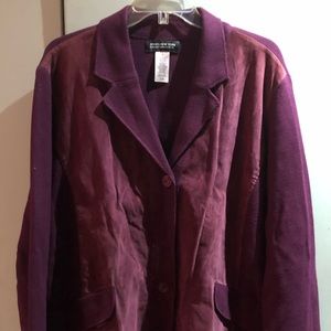 Jones New York burgundy knit/suede sweater jacket.